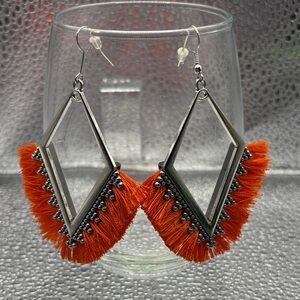 Vibrant Orange Fringe Earrings with Silver Accents